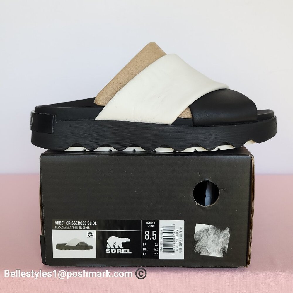 SOREL Viibe Criss-Cross Platform Smooth Leather Women's Slide- Size 8.5 ⭐ - Picture 16 of 16